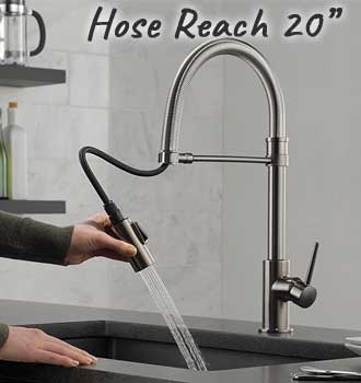 20-Inch Hose Reach on Delta Trinsic Kitchen Faucet