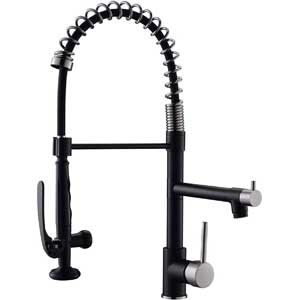 Fapully Pull-Down Kitchen Faucet with Matt Black, Brushed Nickel Finish and Coiled Spring Spout