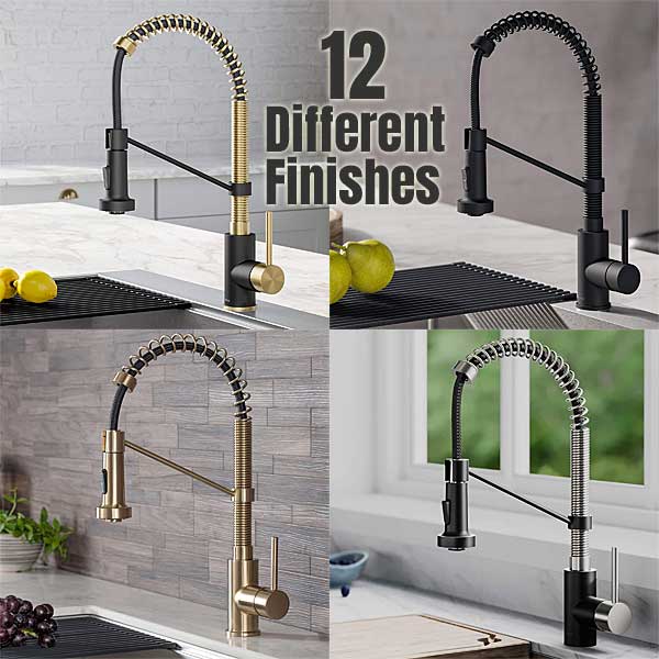Pull-Down Bolden Faucet Finishes - 12 Options Including Matte Black, Gold, Chrome, Stainless Steel