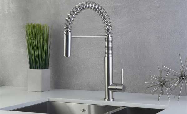 DAX Kitchen Faucets with Brushed Stainless Steel Finish and Coiled Spring Pull-Down Spout