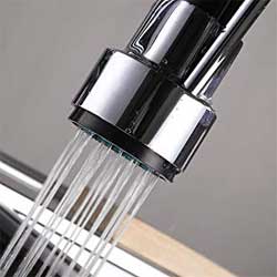 Easy-to-Clean Rubber faucet Nozzle on Fapully Kitchen Pull-Down Faucet in Chrome