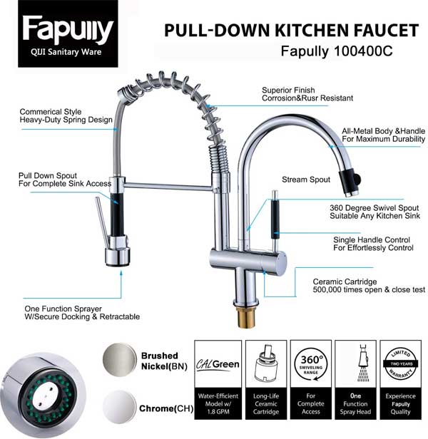 Fapully Dual Head Pull Down Faucet Features