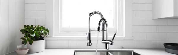 Fapully Dual Spout Kitchen Faucet with Pull-Down Sprayer
