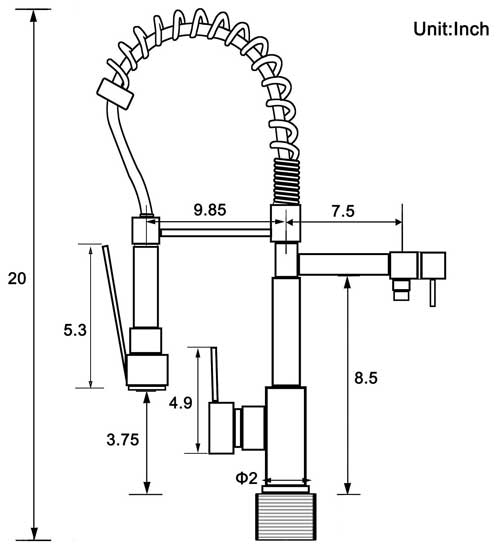 Dimensions of the Fapully Kitchen Faucet with LED Light