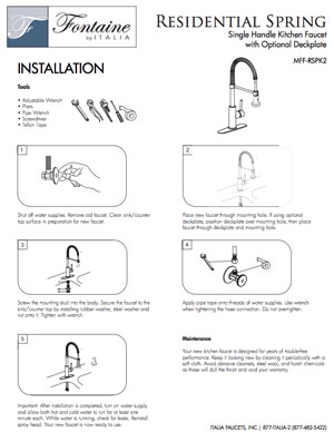 Italia Fontaine Pull-Down Faucet Installation Guide and Instruction Manual