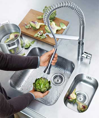 Grohe K7 Commerical Style Kitchen Faucet with Pull Down Sprayer, in Stainless Steel and Chrome Finishes