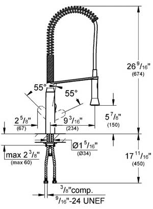 Dimensions of the Grohe K7 Kitchen Pull-Down Faucet