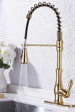 KES Gold Kitchen Faucet with Coiled Pull-Down Spring Spout