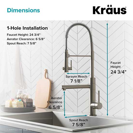Kraus Artec Pro Kitchen Pull-Down Faucet Dimensions
