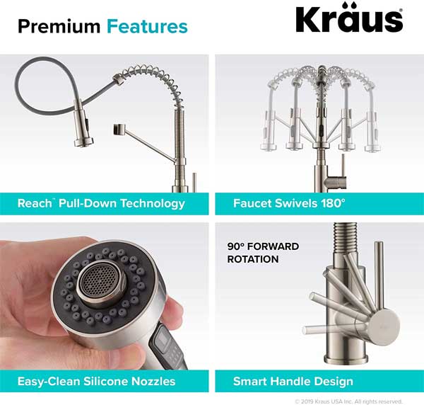 Kraus Bolden Coiled Spout Faucet Premium Features - Swivel Head, Extending Reach, Easy-Clean Nozzle