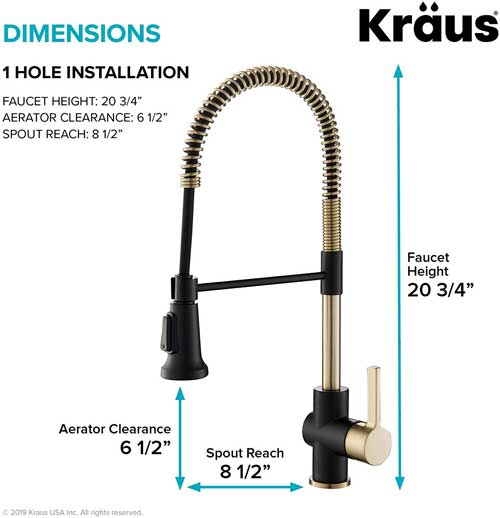 Kraus Kitchen Faucet Dimensions (Black and Gold Version)