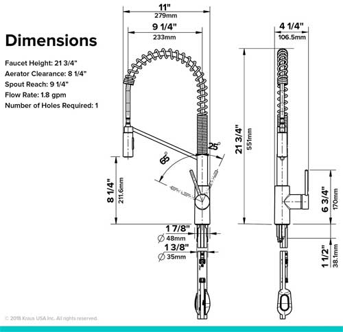 Kraus Oletto Faucet Dimensions