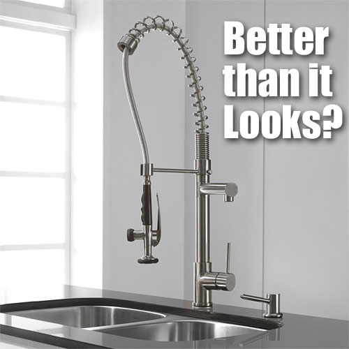 Commercial Kraus Pre-Rinse Faucet in Residential Kitchen, Stainless Steel Finish, Model KPF-1602SS