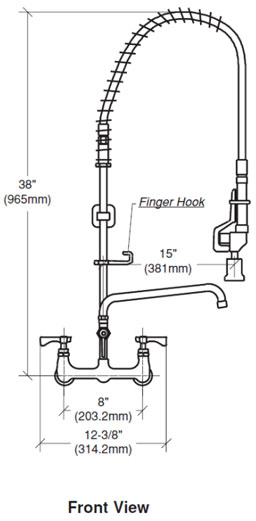 Krowne Commercial Pre-Rinse Wall Faucet Front View Diagram