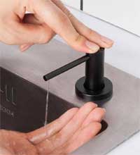 Matte Black Soap Dispenser to Match Commercial Black and Gold Pre-Rinse Coiled Spring Kitchen Faucet