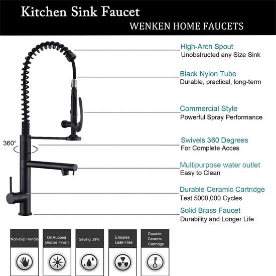 Key Features of Oil Rubbed Bronze Kitchen Faucet with Pull-Down Sprayer